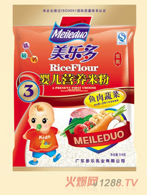 美多樂(lè)袋裝魚肉蔬菜嬰兒營(yíng)養(yǎng)米粉3段